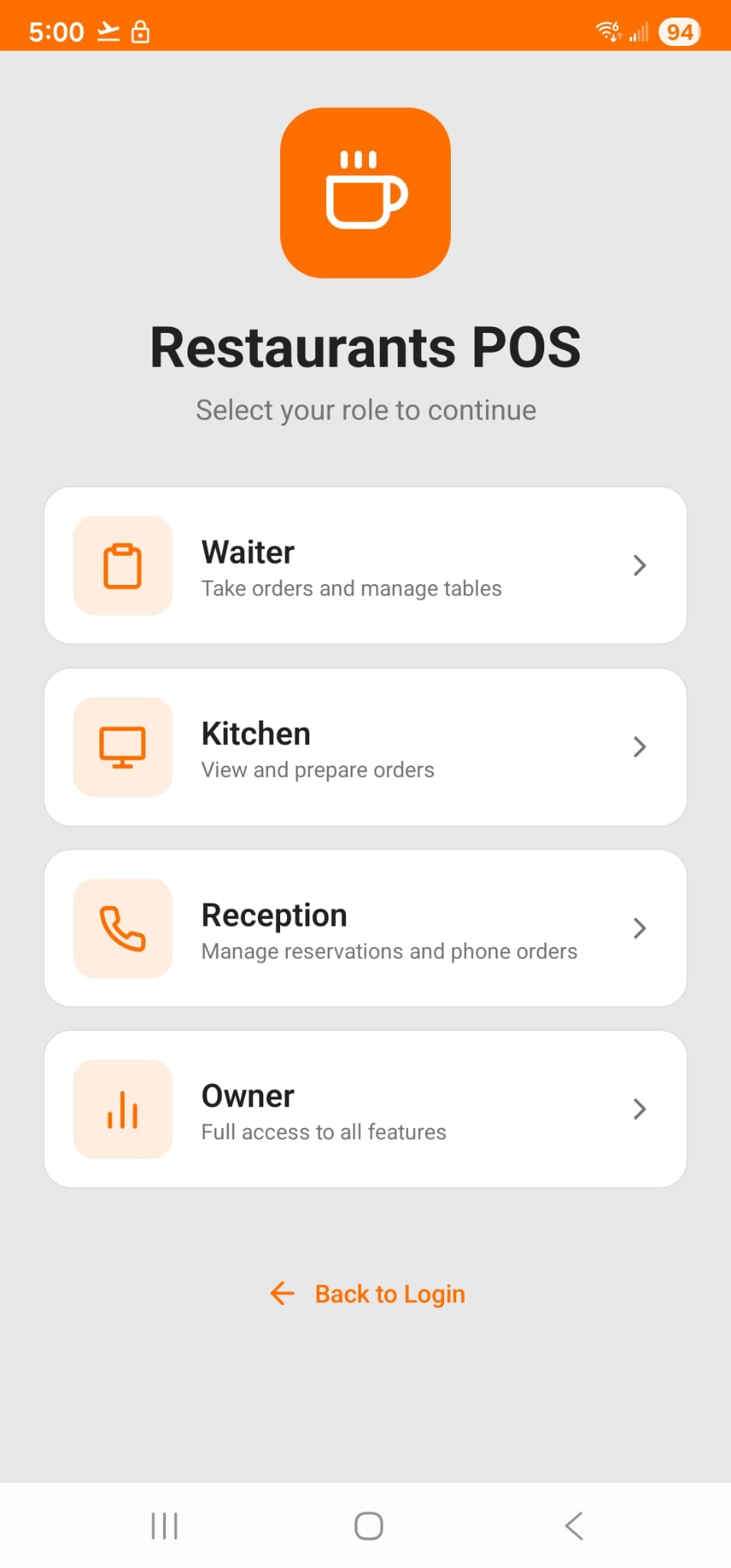 RestoPOS Role Selection